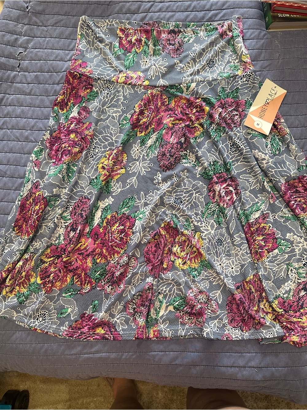 Honey & lace Floral A-Line Skirt in Gray with Pink Flowers